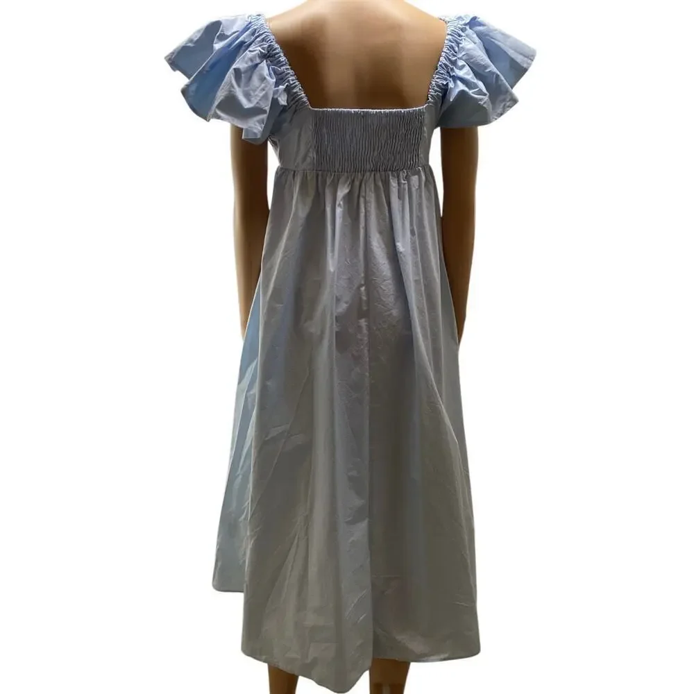 H & M Baby Blue Maxi Ruffle short sleeve dress women’s Small - Picture 2 of 7